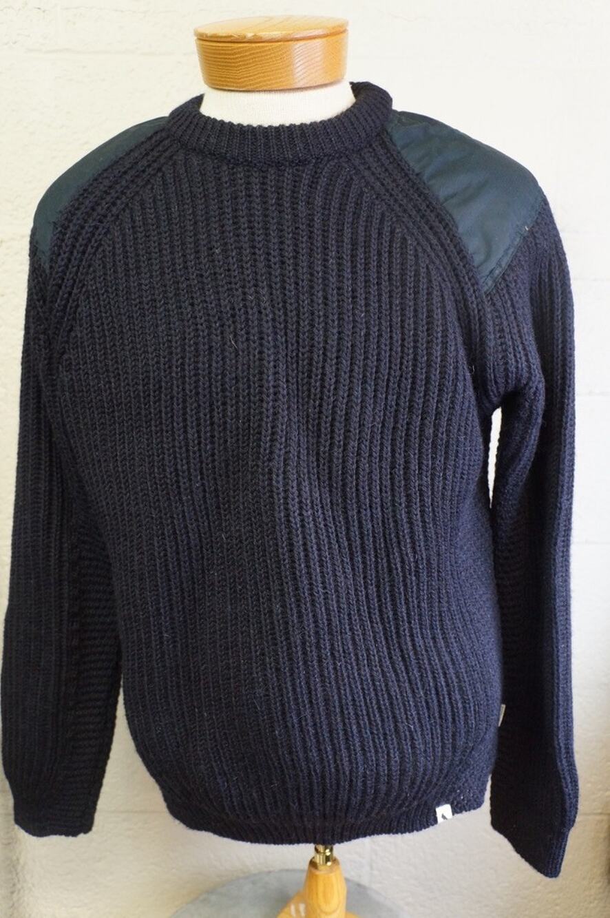 Peregrine Commando Wool Sweater Navy Blue Shoulder Patch Jumper Made in UK Sz M